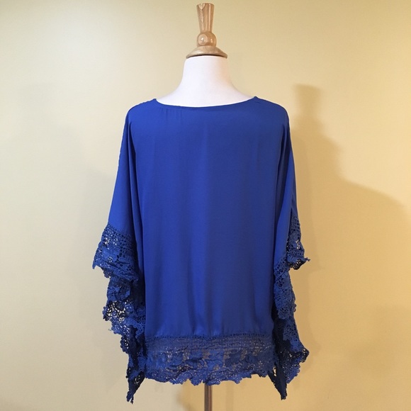 Violet Crochet Trim Drapey Batwing Sleeve Blouse - Picture 7 of 7